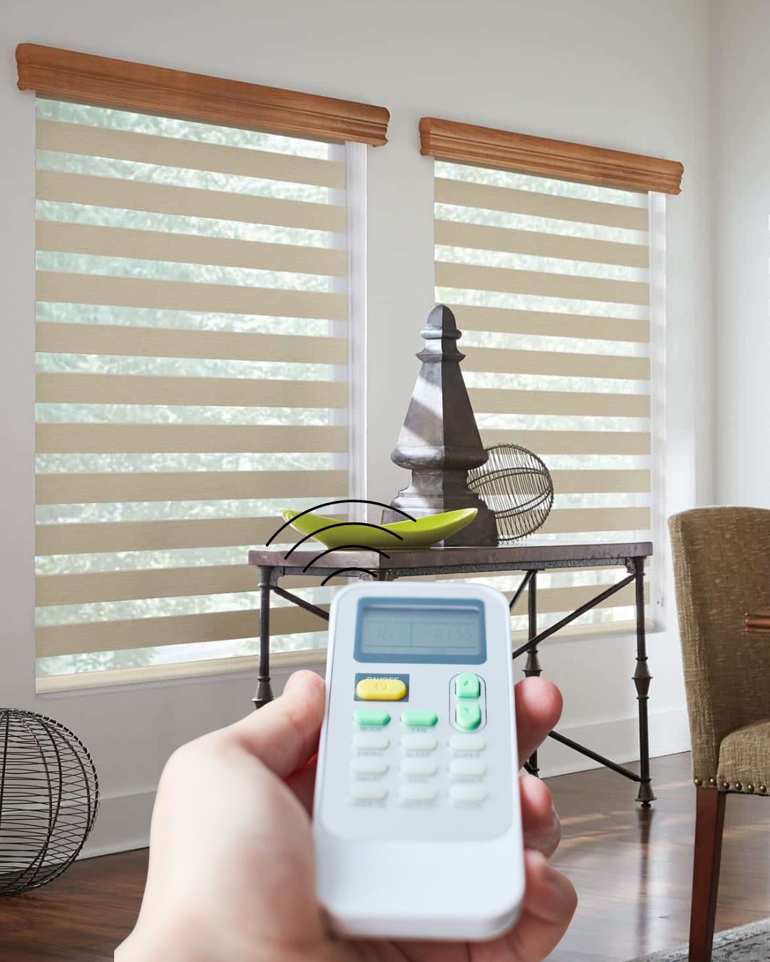 Modern living room with smart blinds