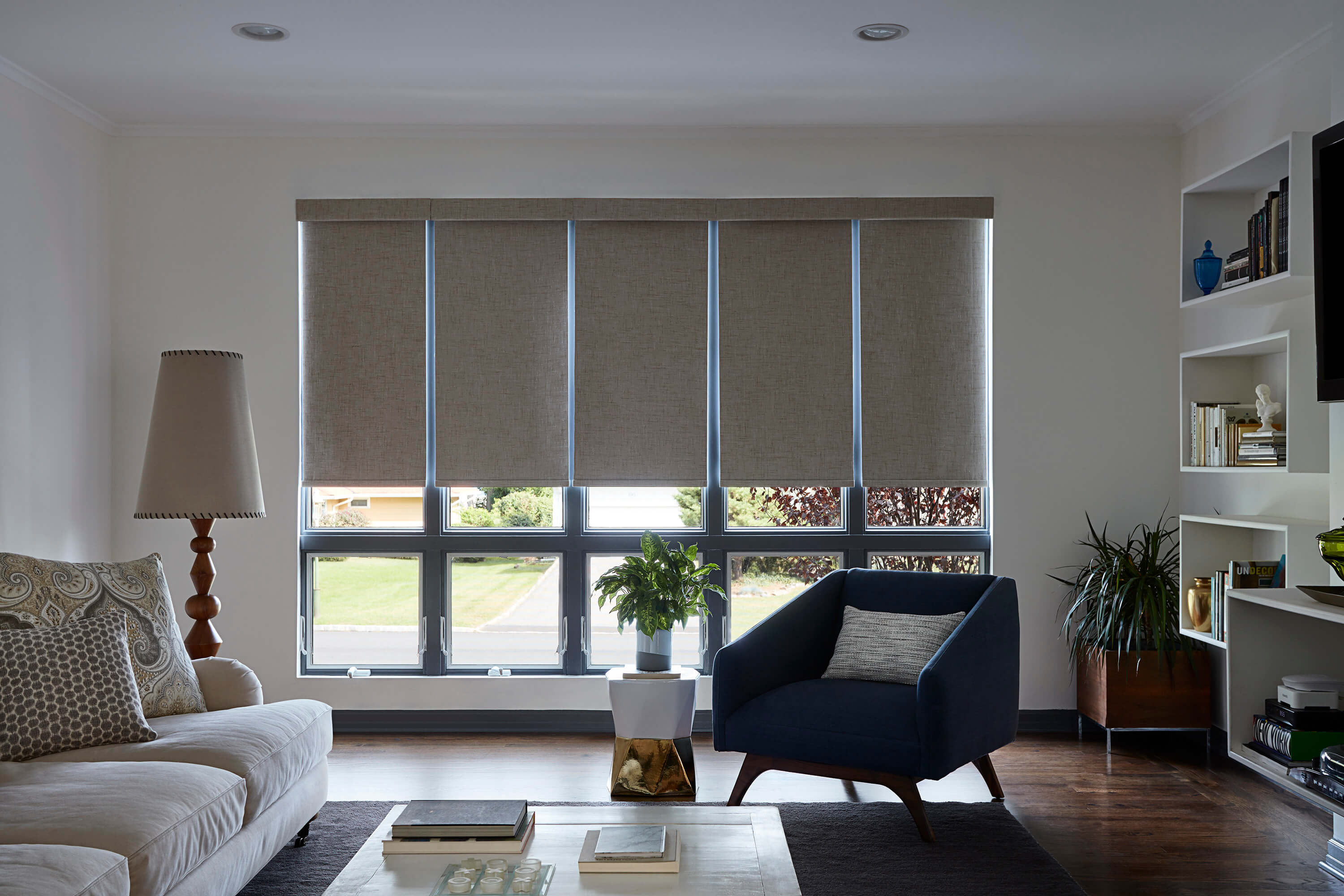 Roller shades in a kitchen